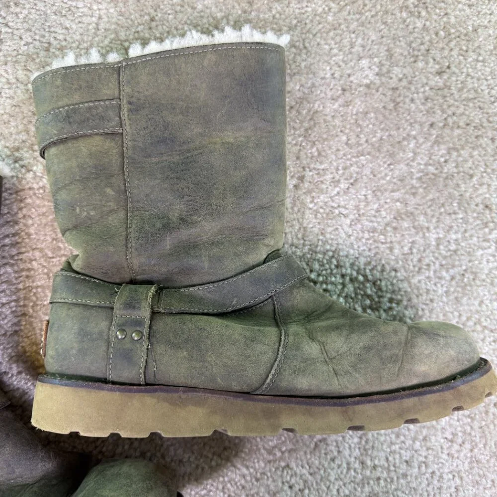 UGG Women's Size 8 NOIRA 1001733 Leather Waterproof Sheepskin Brown Biker Boots